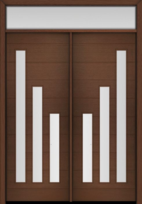 96" Mahogany Flores Diagonal 3 Lite V1 Contemporary Modern Double Door & Rec Transom
