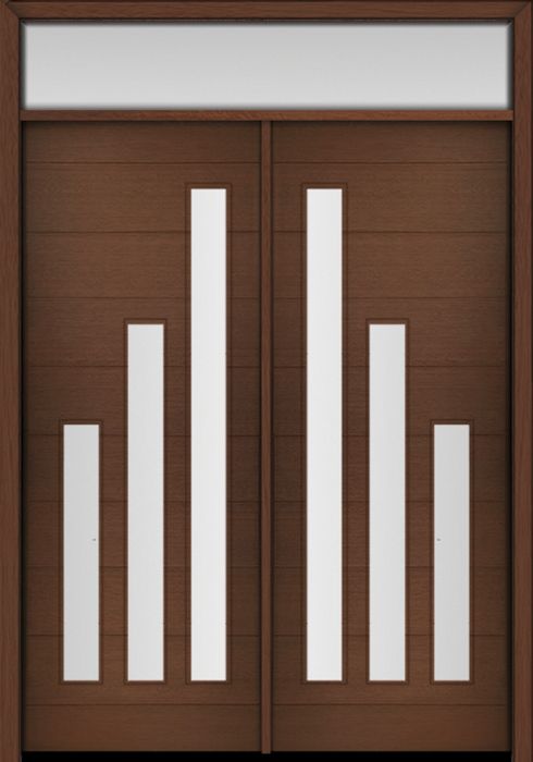 96" Mahogany Flores Diagonal 3 Lite V1 Contemporary Modern Double Door & Rec Transom