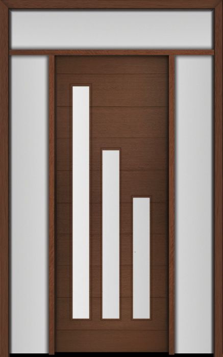 96" Mahogany Flores Diagonal 3 Lite V1 Contemporary Modern Single Door/2Sidelite & Rec Transom