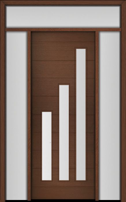 96" Mahogany Flores Diagonal 3 Lite V1 Contemporary Modern Single Door/2Sidelite & Rec Transom