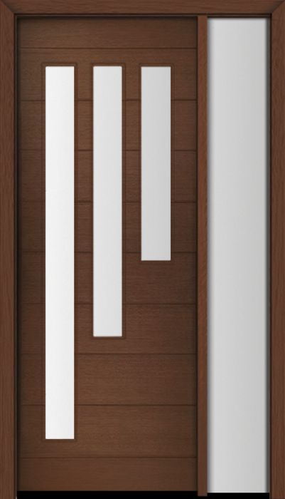 96" Mahogany Flores Diagonal 3 Lite V2 Contemporary Modern Single Door/Sidelite