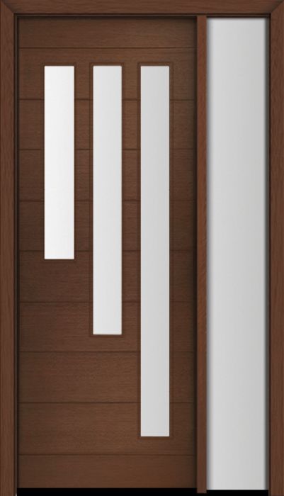 96" Mahogany Flores Diagonal 3 Lite V2 Contemporary Modern Single Door/Sidelite