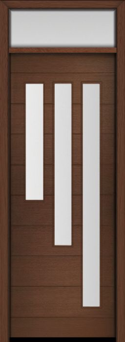 96" Mahogany Flores Diagonal 3 Lite V2 Contemporary Modern Single Door & Rec Transom