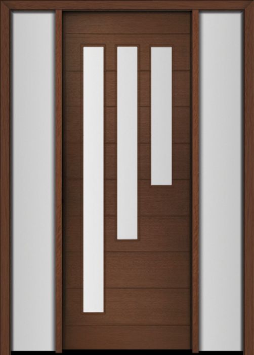 96" Mahogany Flores Diagonal 3 Lite V2 Contemporary Modern Single Door/2Sidelite