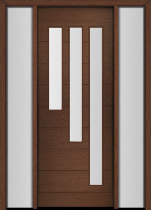 96" Mahogany Flores Diagonal 3 Lite V2 Contemporary Modern Single Door/2Sidelite