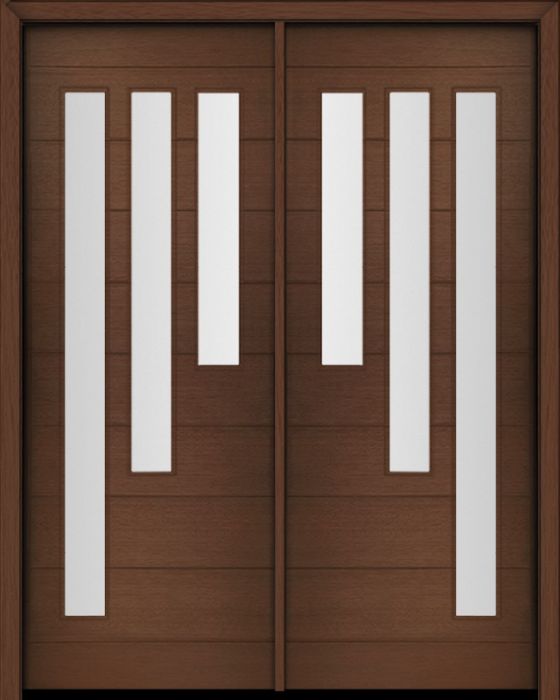 96" Mahogany Flores Diagonal 3 Lite V2 Contemporary Modern Double Door
