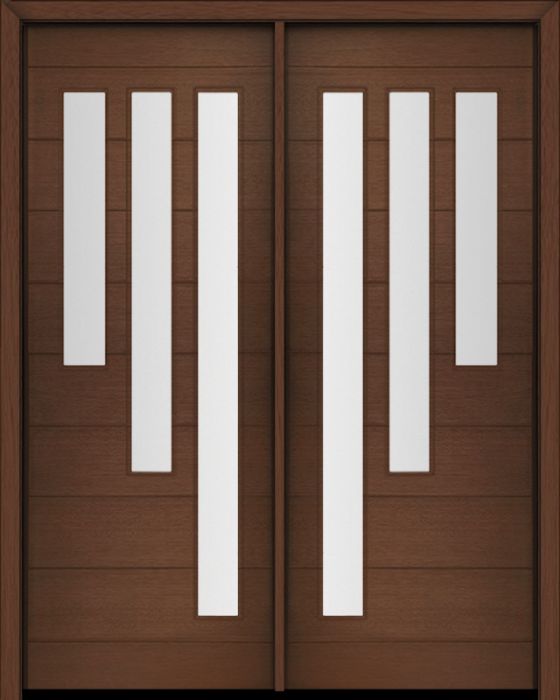 96" Mahogany Flores Diagonal 3 Lite V2 Contemporary Modern Double Door