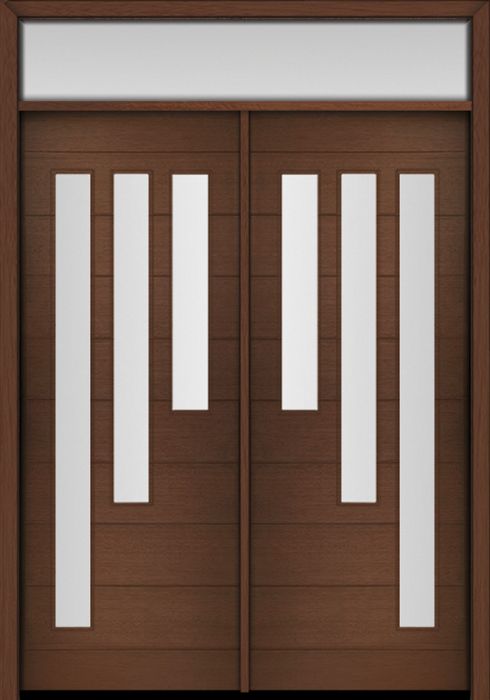 96" Mahogany Flores Diagonal 3 Lite V2 Contemporary Modern Double Door & Rec Transom