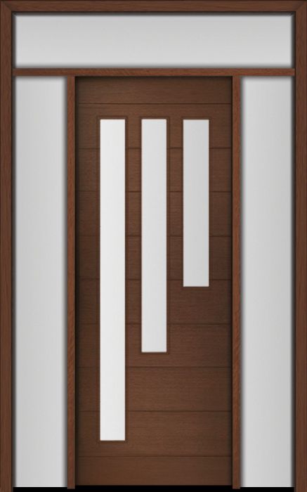 96" Mahogany Flores Diagonal 3 Lite V2 Contemporary Modern Single Door/2Sidelite & Rec Transom