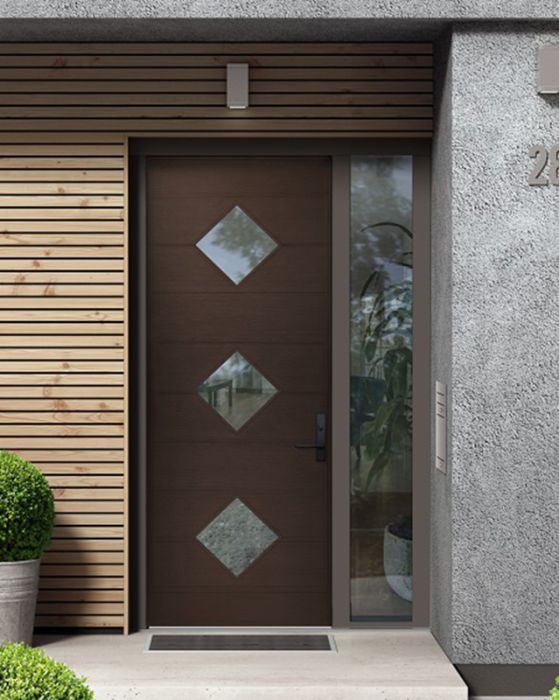 96" Mahogany Flores Diamond 3 Lite Contemporary Modern Single Door