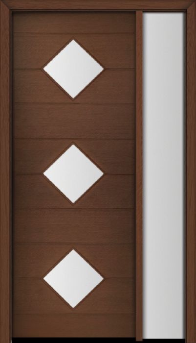 96" Mahogany Flores Diamond 3 Lite Contemporary Modern Single Door/Sidelite