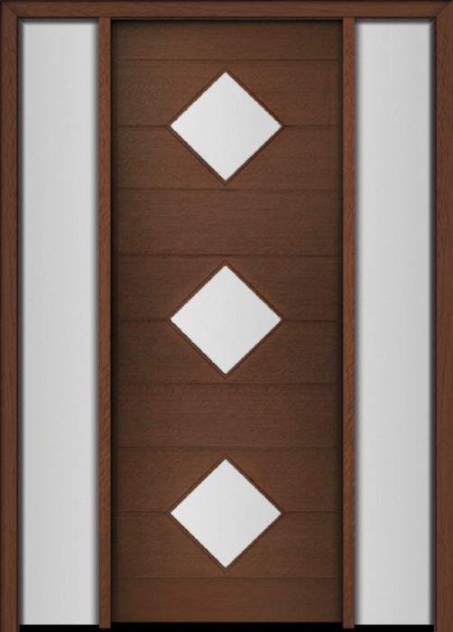 96" Mahogany Flores Diamond 3 Lite Contemporary Modern Single Door/2Sidelite