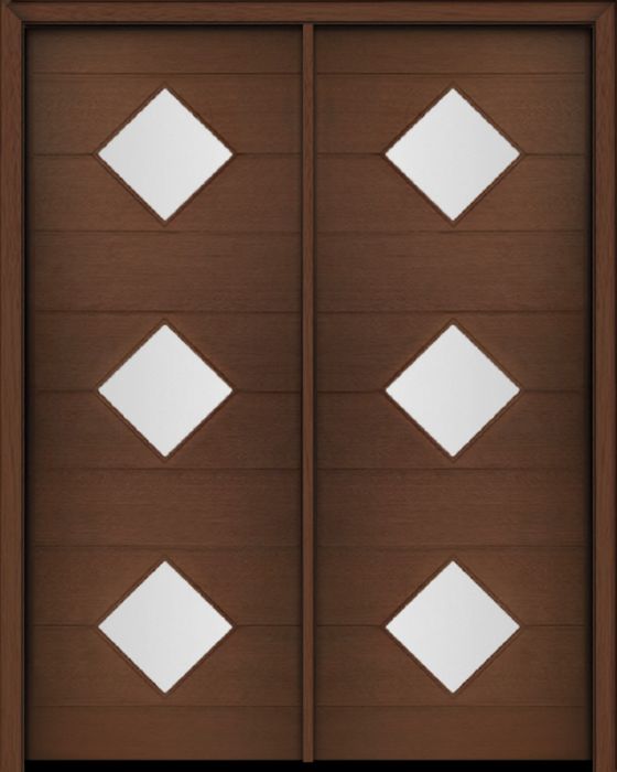 96" Mahogany Flores Diamond 3 Lite Contemporary Modern Double Door