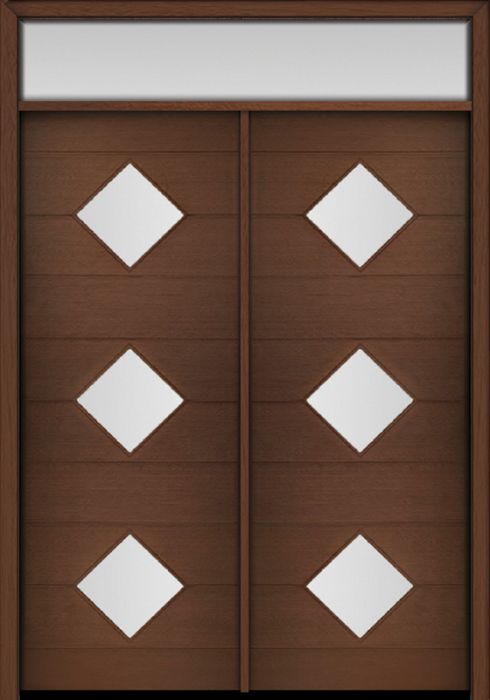 96" Mahogany Flores Diamond 3 Lite Contemporary Modern Double Door & Rec Transom