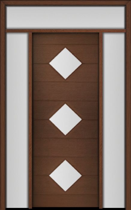 96" Mahogany Flores Diamond 3 Lite Contemporary Modern Single Door/2Sidelite & Rec Transom
