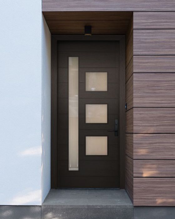 96" Mahogany Flores Mix 4 Lite Contemporary Modern Single Door