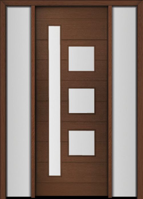 96" Mahogany Flores Mix 4 Lite Contemporary Modern Single Door/2Sidelite