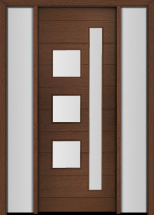 96" Mahogany Flores Mix 4 Lite Contemporary Modern Single Door/2Sidelite