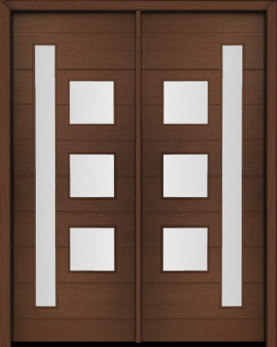 96" Mahogany Flores Mix 4 Lite Contemporary Modern Double Door