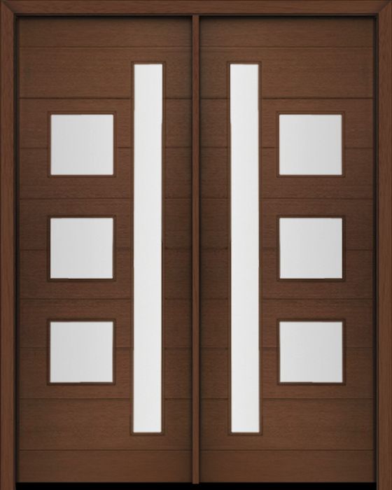 96" Mahogany Flores Mix 4 Lite Contemporary Modern Double Door
