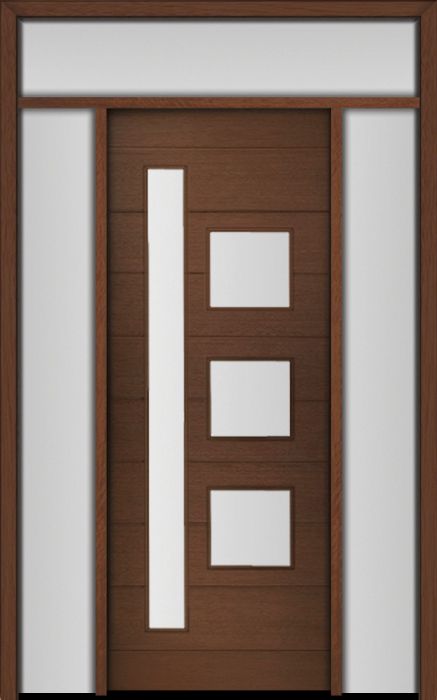 96" Mahogany Flores Mix 4 Lite Contemporary Modern Single Door/2Sidelite & Rec Transom