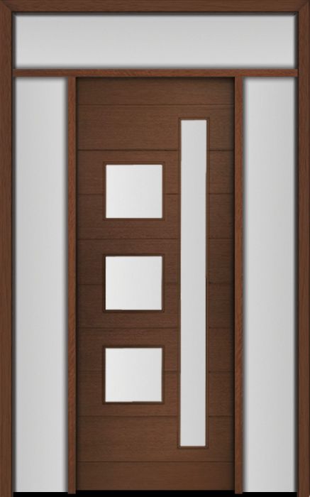 96" Mahogany Flores Mix 4 Lite Contemporary Modern Single Door/2Sidelite & Rec Transom