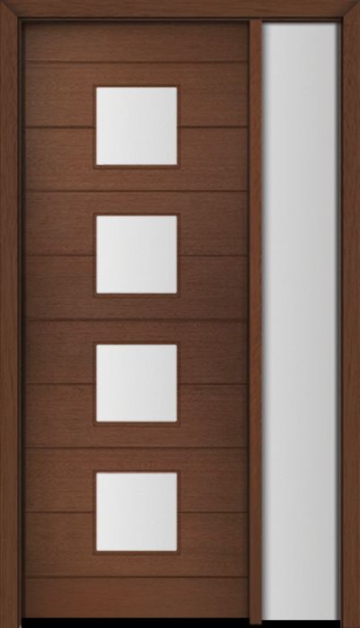 96" Mahogany Flores Square 4 Lite Contemporary Modern Single Door/Sidelite