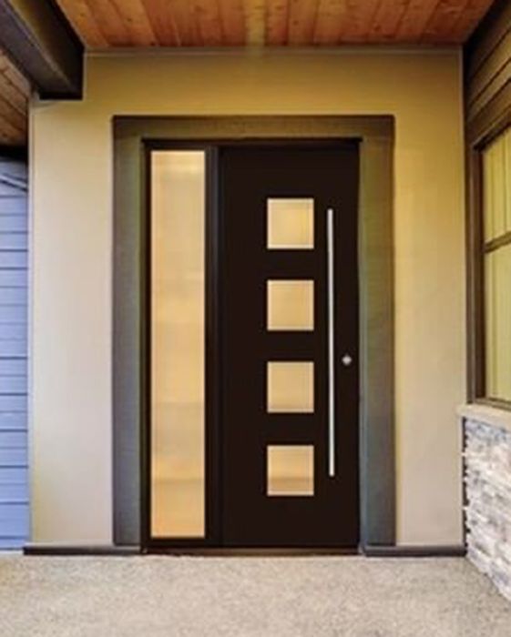 96" Mahogany Flores Square 4 Lite Contemporary Modern Single Door/Sidelite