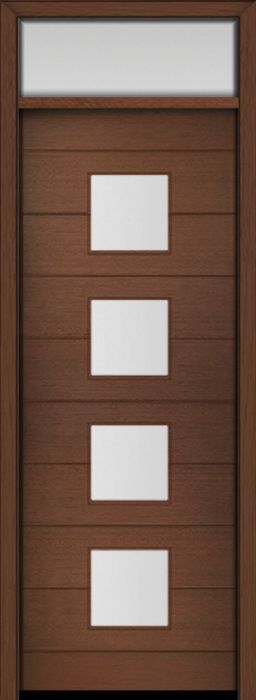 96" Mahogany Flores Square 4 Lite Contemporary Modern Single Door & Rec Transom