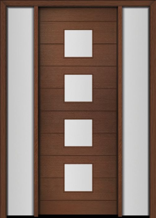 96" Mahogany Flores Square 4 Lite Contemporary Modern Single Door/2Sidelite