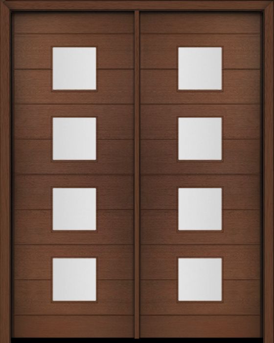 96" Mahogany Flores Square 4 Lite Contemporary Modern Double Door