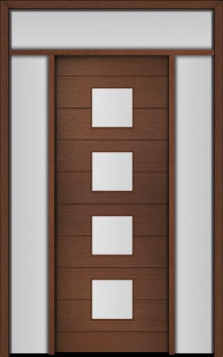 96" Mahogany Flores Square 4 Lite Contemporary Modern Single Door/2Sidelite & Rec Transom