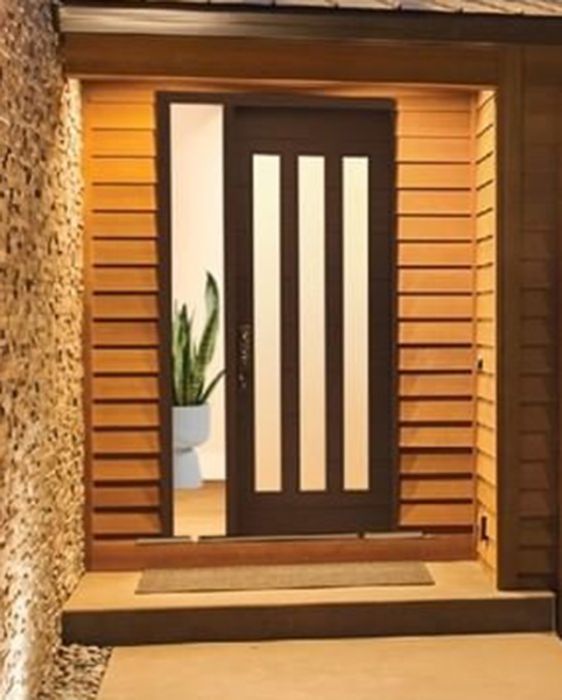 96" Mahogany Flores Vertical 3 Lite Contemporary Modern Single Door/Sidelite