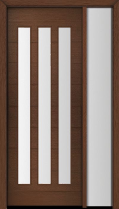 96" Mahogany Flores Vertical 3 Lite Contemporary Modern Single Door/Sidelite