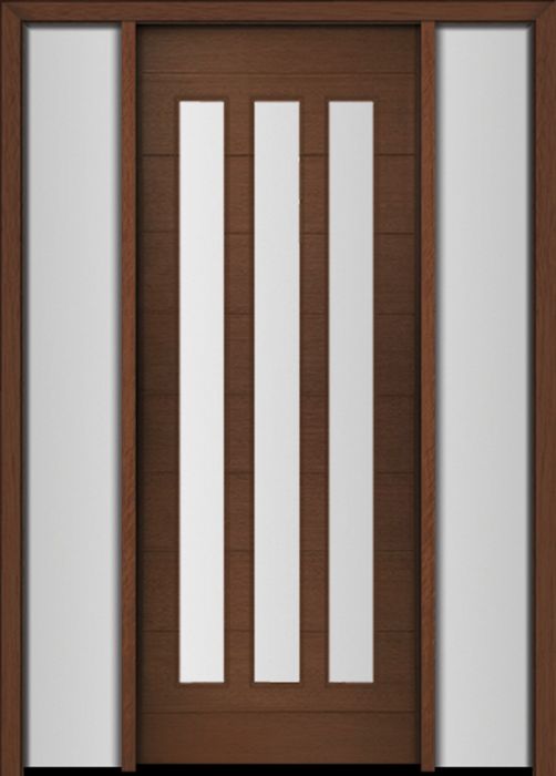 96" Mahogany Flores Vertical 3 Lite Contemporary Modern Single Door/2Sidelite