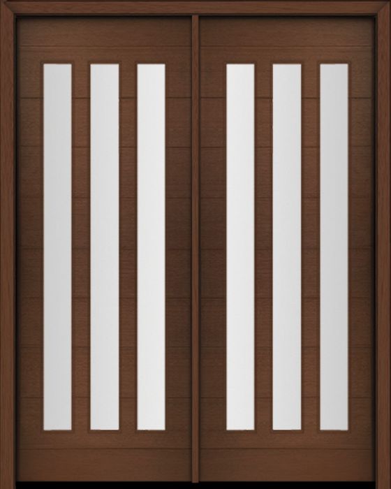 96" Mahogany Flores Vertical 3 Lite Contemporary Modern Double Door