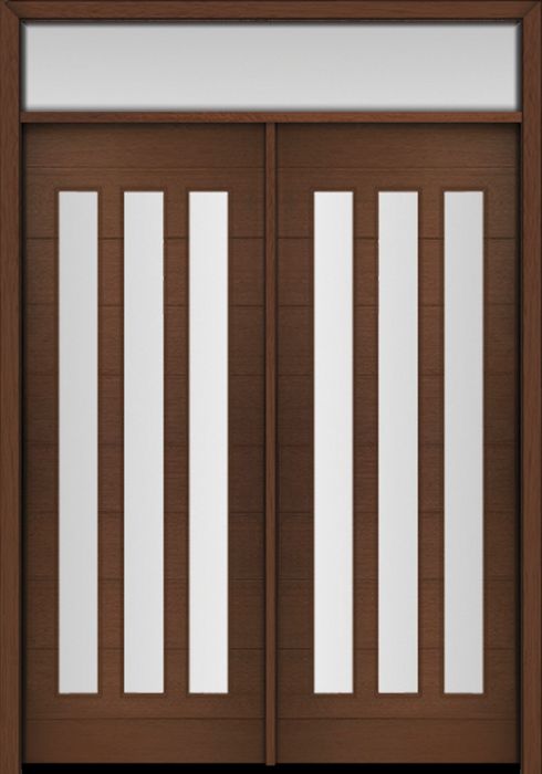 96" Mahogany Flores Vertical 3 Lite Contemporary Modern Double Door & Rec Transom
