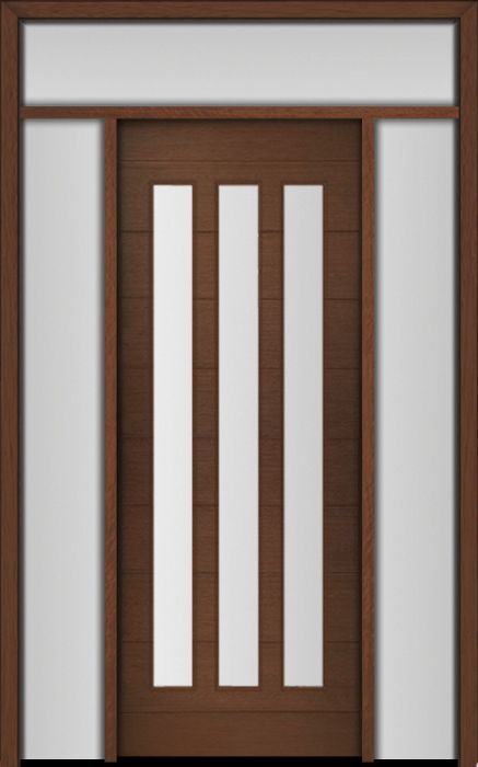 96" Mahogany Flores Vertical 3 Lite Contemporary Modern Single Door/2Sidelite & Rec Transom