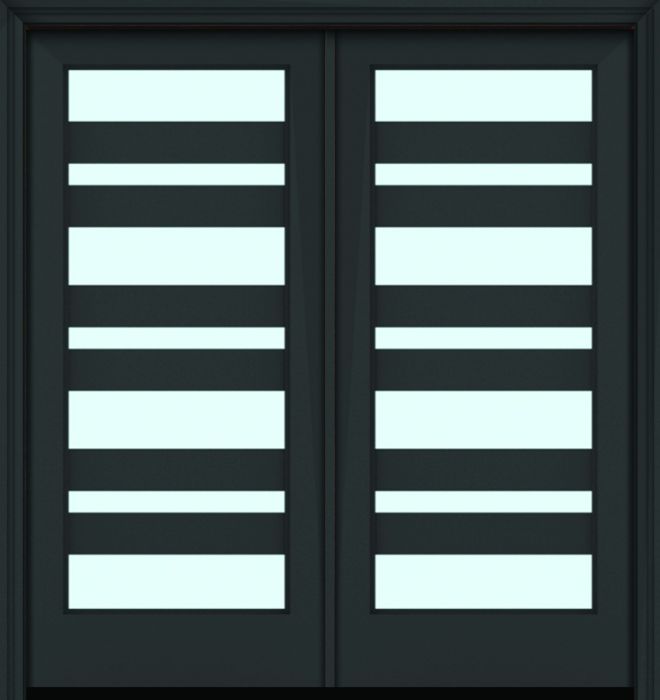 Impact 80" Full Lite 7 Horizontal Lite 5" SDL Nova 90 Modern Smooth Fiberglass Double Door