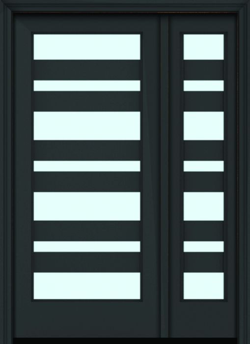 80" Full Lite 7 Horizontal Lite 5" SDL Nova 90 Modern Smooth Fiberglass Single Door, Sidelite