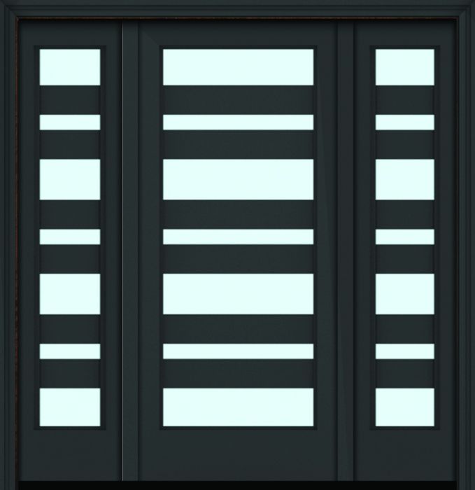 80" Full Lite 7 Horizontal Lite 5" SDL Nova 90 Modern Smooth Fiberglass Single Door, Sidelites