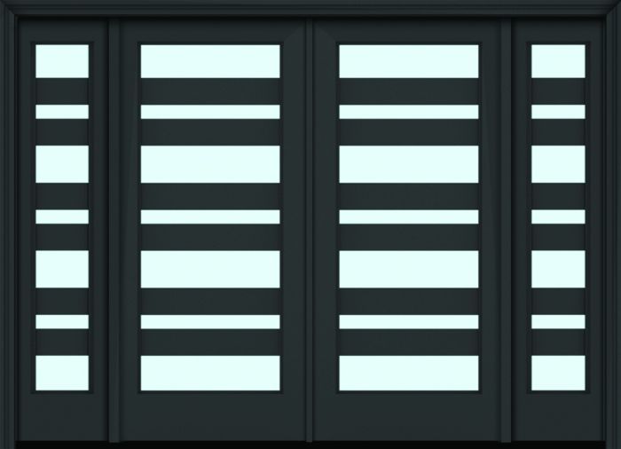 80" Full Lite 7 Horizontal Lite 5" SDL Nova 90 Modern Smooth Fiberglass Double Door, Sidelites