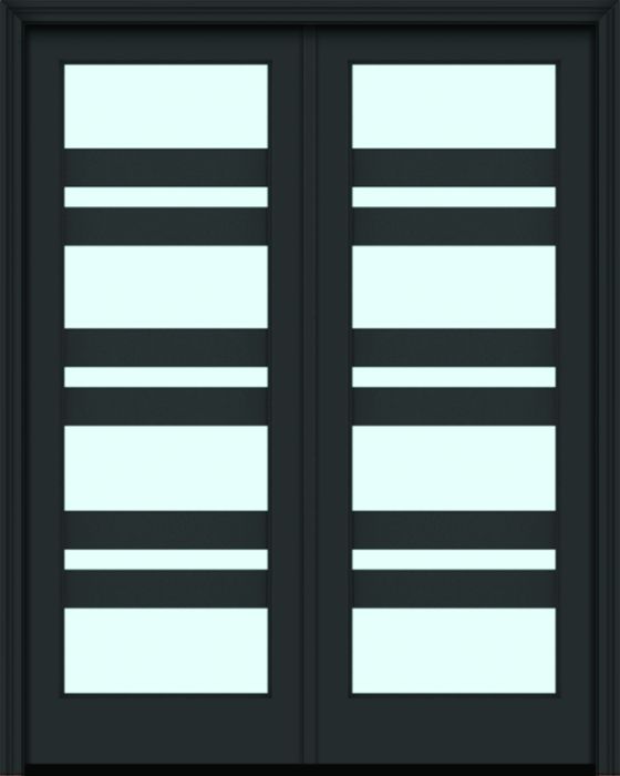 Impact 96" Full Lite 7 Horizontal Lite 5" SDL Nova 90 Modern Smooth Fiberglass Double Door
