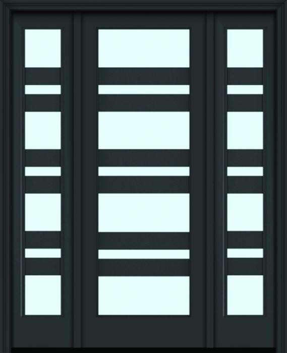 96" Full Lite 7 Horizontal Lite 5" SDL Nova 90 Modern Smooth Fiberglass Single Door, Sidelites