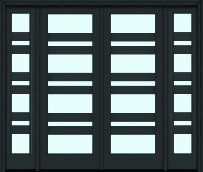 96" Full Lite 7 Horizontal Lite 5" SDL Nova 90 Modern Smooth Fiberglass Double Door, Sidelites