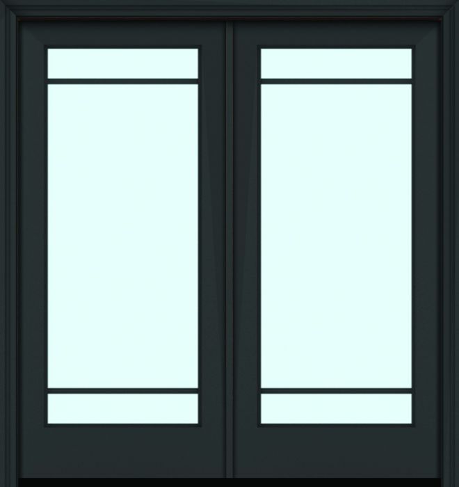 80" Full Lite 3 Lite Horizontal SDL Nova 90 Modern Smooth Fiberglass Double Door