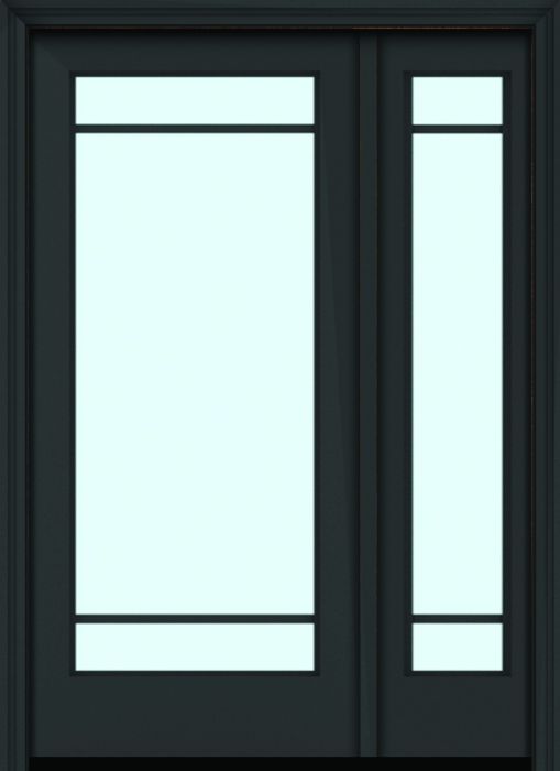 80" Full Lite 3 Lite Horizontal SDL Nova 90 Modern Smooth Fiberglass Single Door, Sidelite