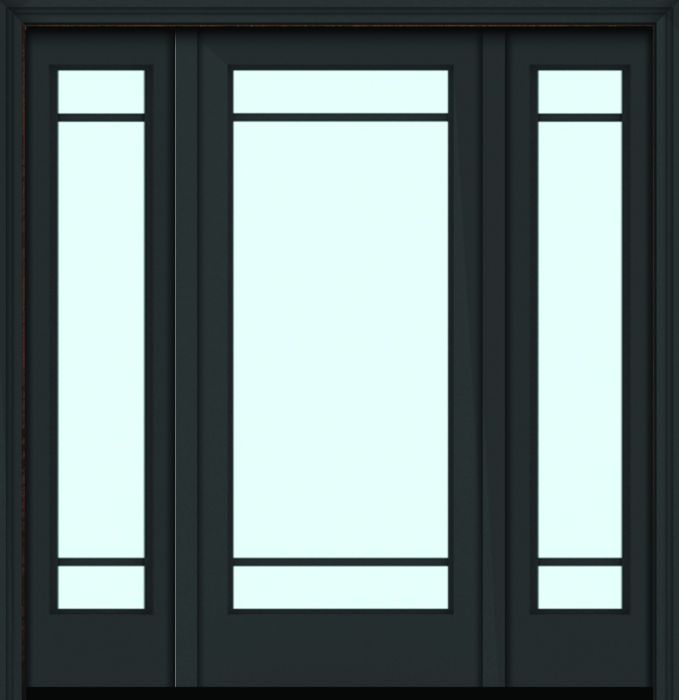80" Full Lite 3 Lite Horizontal SDL Nova 90 Modern Smooth Fiberglass Single Door, Sidelites