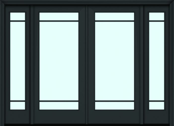 80" Full Lite 3 Lite Horizontal SDL Nova 90 Modern Smooth Fiberglass Double Door, Sidelites