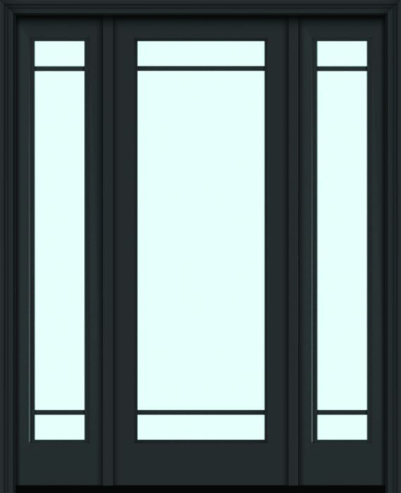 96" Full Lite 3 Lite Horizontal SDL Nova 90 Modern Smooth Fiberglass Single Door, Sidelites